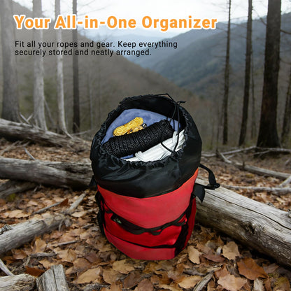 Keepark Rock Climbing Rope Storage Bag - Large Capacity Tree Rope Storage Backpack, Waterproof Oxford Outdoor Climbing Rope Bag With Adjustable Shoulder Straps - Red