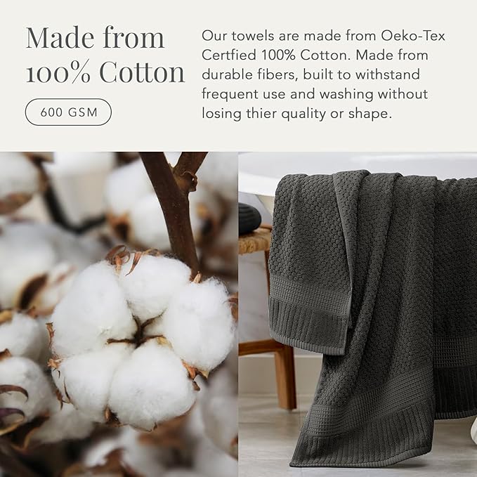 NY Loft 100% Cotton 6 Piece Bath Towel Set | Grey Towels | Oeko-TEX® Standard