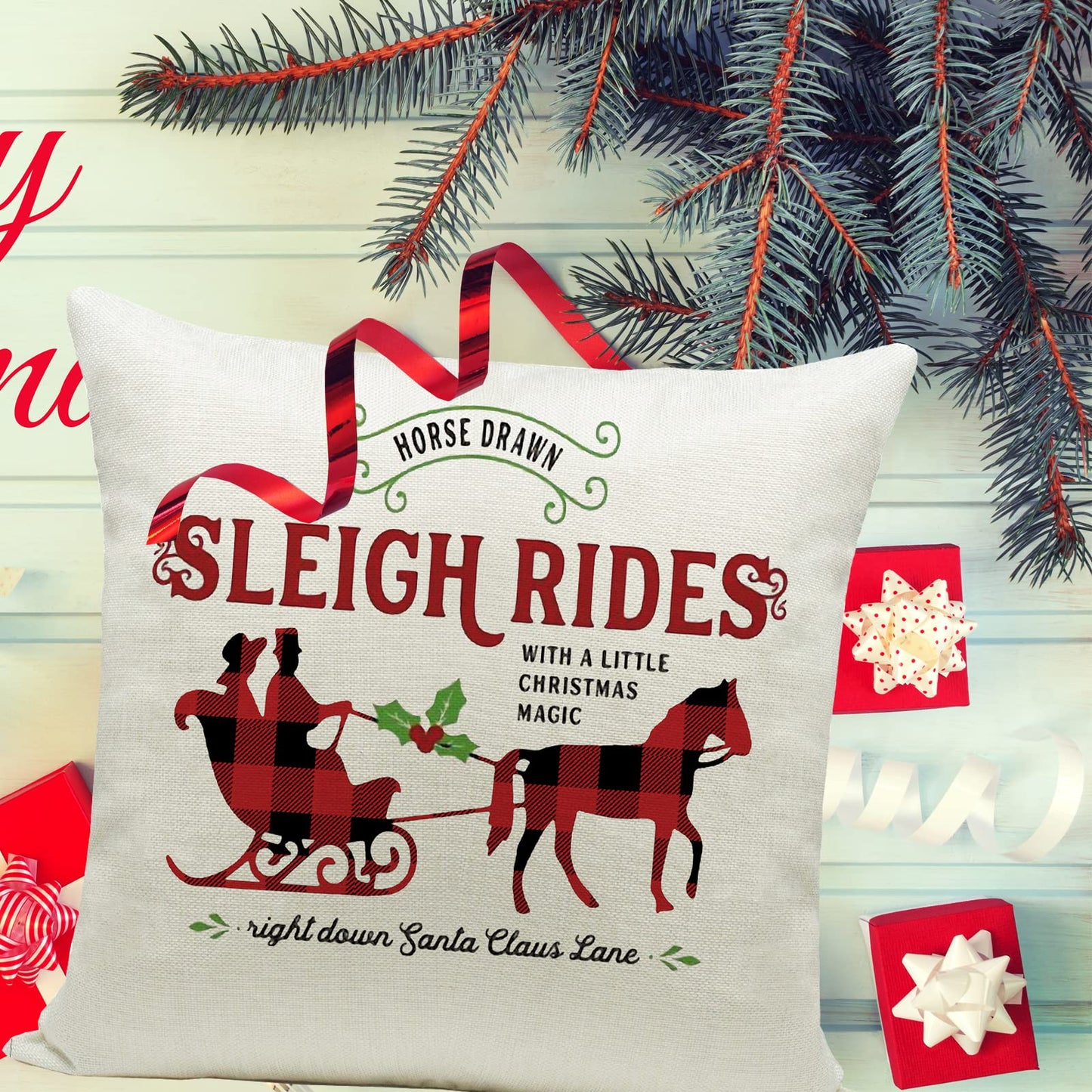 Hlonon Christmas Pillow Covers 18 x 18 Inches Set of 4 - Xmas Series Cushion Cover Case Pillow Custom Zippered Square Pillowcase
