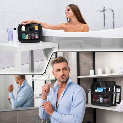 Premium Hanging Travel Toiletry Wash Bag for Men and Women - Large Toiletry Organizer - Waterproof Hygiene Bag with Metal Swivel Hook, YKK Zippers and 19 Compartments for Toiletries, Makeup, Cosmetics