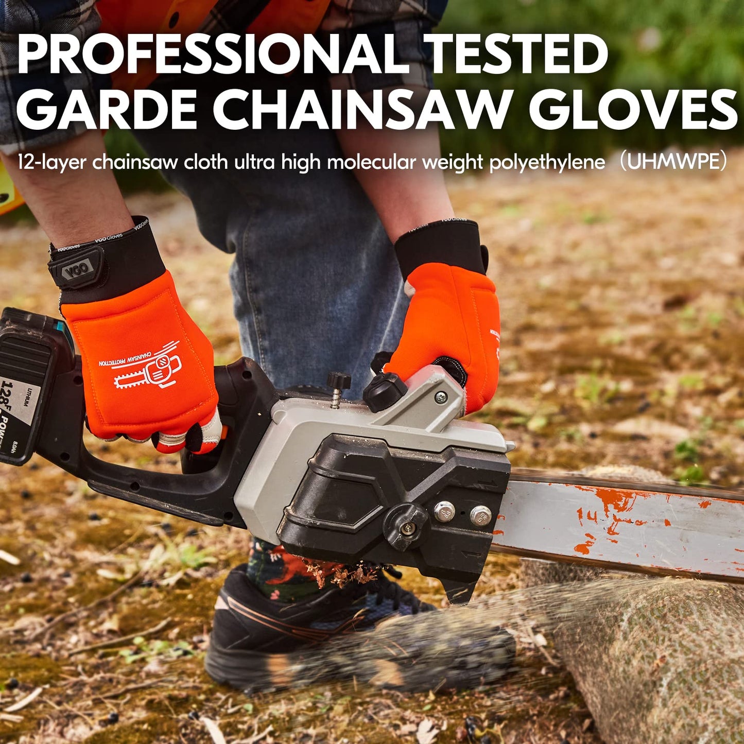 Vgo... Chainsaw Gloves 12-Layer Protection on Both Hands in Cowhide, Forestry Work Gloves Touchscreen Utility Touchscreen