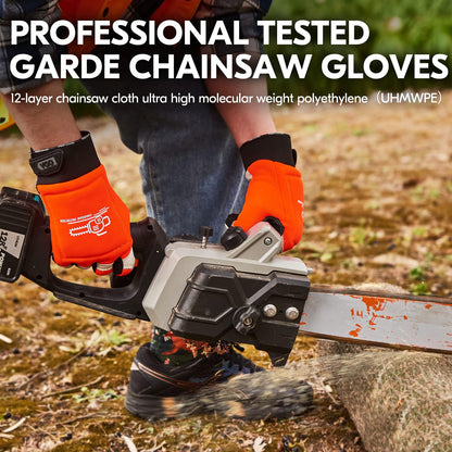 Vgo... Chainsaw Gloves 12-Layer Protection on Both Hands in Cowhide, Forestry Work Gloves Touchscreen Utility Touchscreen