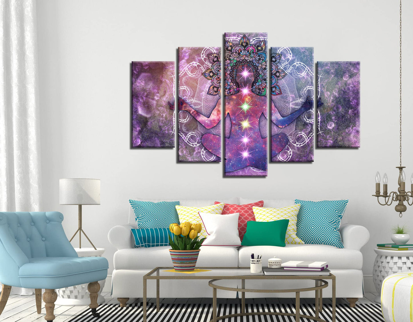 NAN Wind 5 PCS Purple Zen Wall Decorations Zen Wall Art Spa Still Life Poster Framed Buddha Wall Art Canvas Paintings 5 Panels Abstract Meditation Modern Giclee Canvas Decor for Home Spa Room Yoga