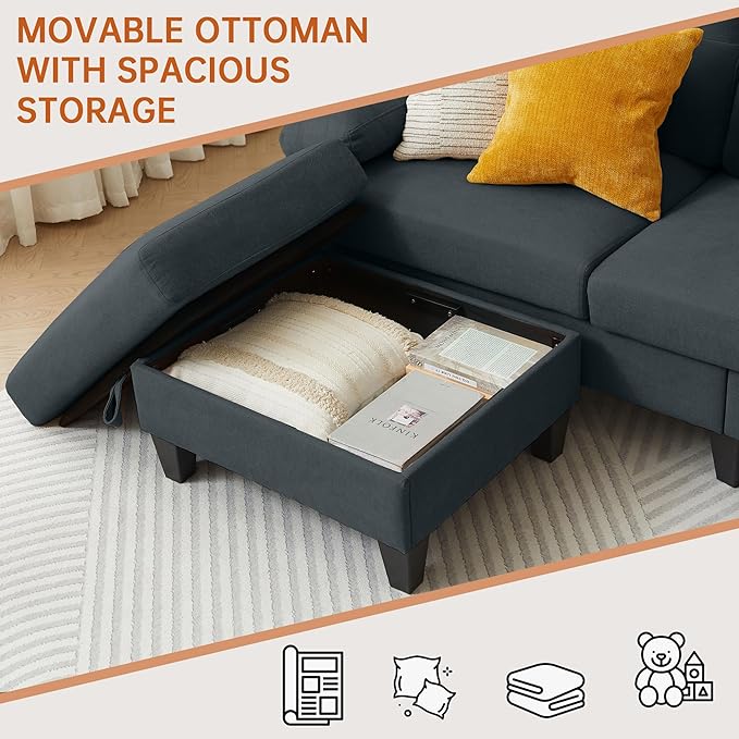 2 Piece Sectional Sofa Set, 3 Seat L Shaped Couches