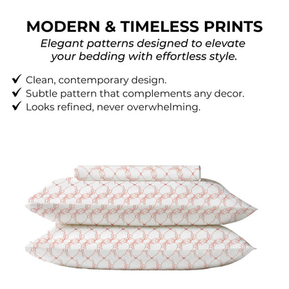 Mayil Manor Queen Size Fitted Sheet with 18" Deep Pockets, No Flat - Percale Weave Natural - Breathable 100% Cotton Printed Bedding, 1 Fitted Sheet + 2 Pillowcases - Pink Bows Print