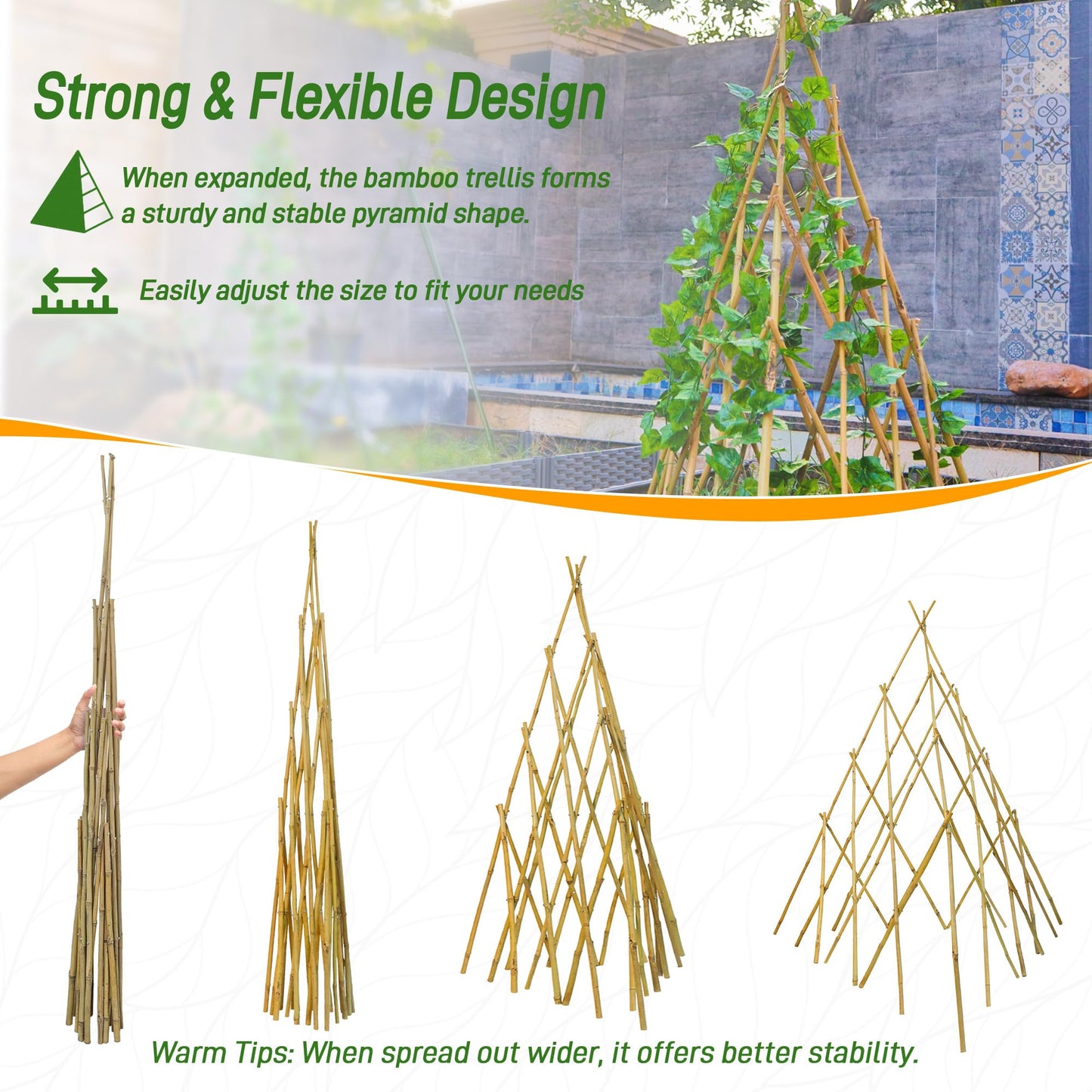 4ft Expandable Bamboo Teepee Trellis for Climbing Plants, Self-Standing Natural Bamboo Trellis for Plant Support, Folding Garden Trellis for Vines Flowers Vegetable Indoor Outdoor