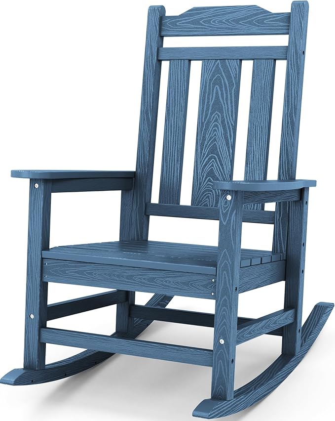 SERWALL Oversized Rocking Chair Outdoor, HDPE Outdoor Rocking Chair, Blue