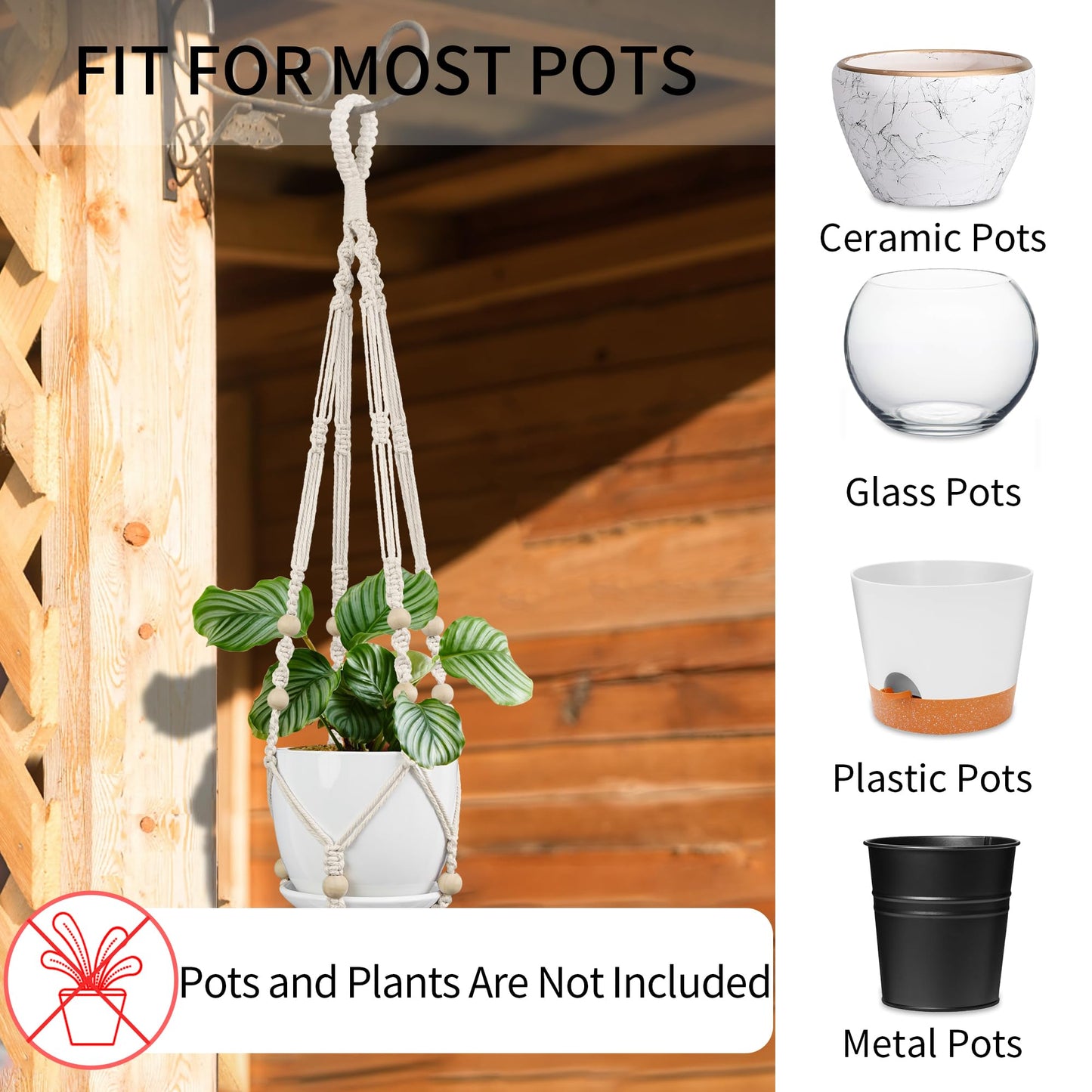 IDEEEPAN Macrame Plant Hanger - Fits 4 to 13 inches Pots for Indoor Outdoor, 35"/29"/23" Different Sizes Set, Ivory (POTS NOT Included)