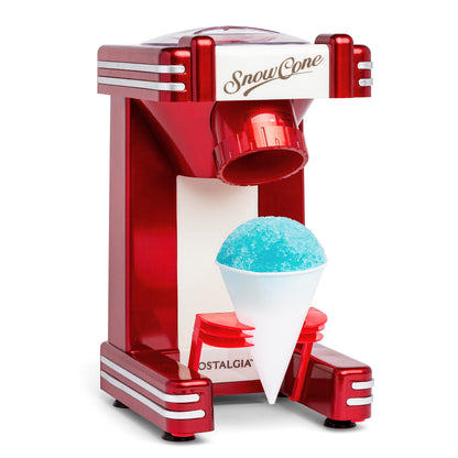 Nostalgia Snow Cone Shaved Ice Machine - Retro Table-Top Slushie Machine Makes 20 Icy Treats - Includes 2 Reusable Plastic Cups & Ice Scoop - Retro Red