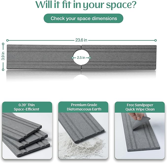 Stone Faucet Mat for Kitchen Sink Splash Guard 23.6" x 3.9"