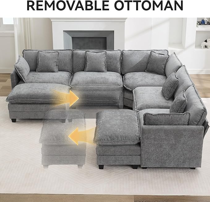 113'' V Shaped Cloud Sectional Sofa, Oversized Deep Seat Couches