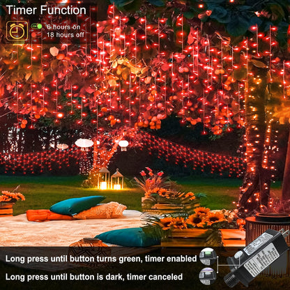 66ft Red Icicle Lights Indoor for Bedroom, 640 LED String Lights for Outside Clear Wire Connectable Twinkle Light with 8 Modes Timer Waterproof for Window Party Wedding Decorations