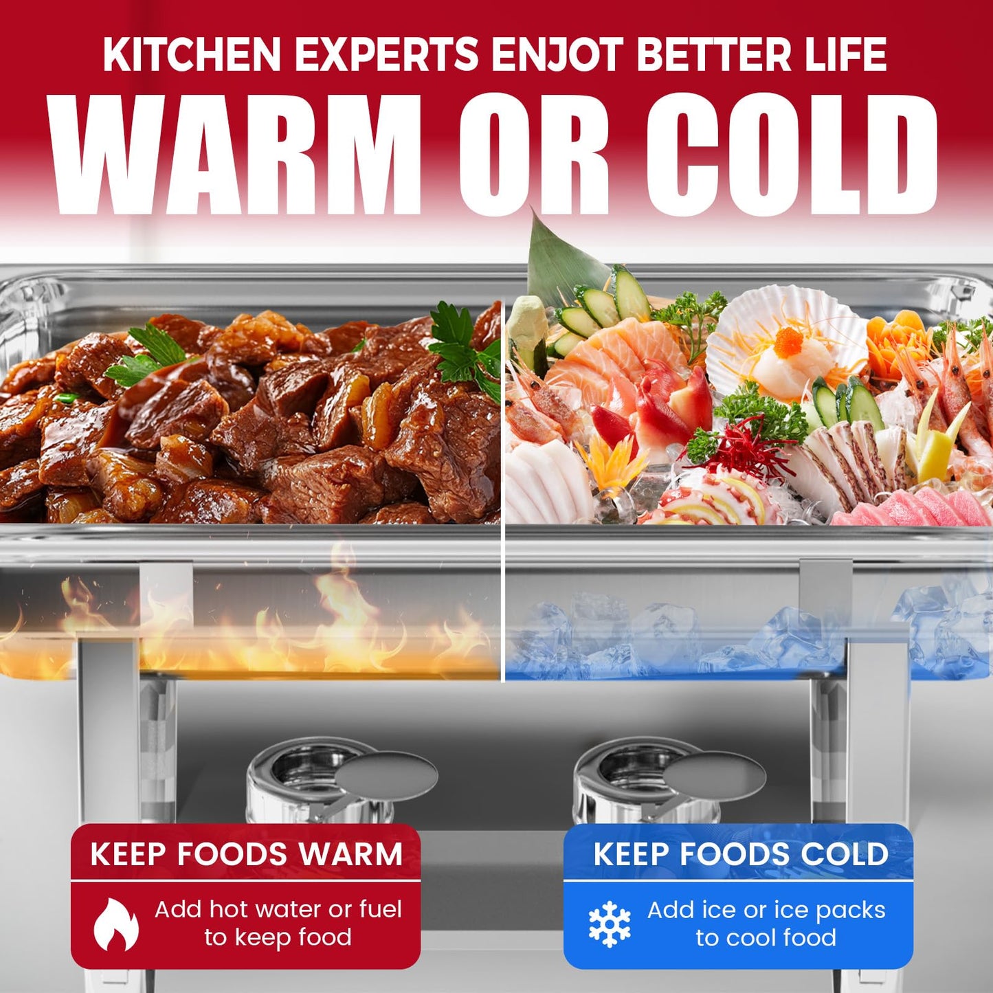 IMACONE Chafing Dish Buffet Set 4 Pack, 8 QT Rectangle & 5QT Round Stainless Steel Chafer for Catering, Chafers and Buffet Warmer Sets w/Food & Water Pan, Lid, Fuel Holder for Event Party Holiday