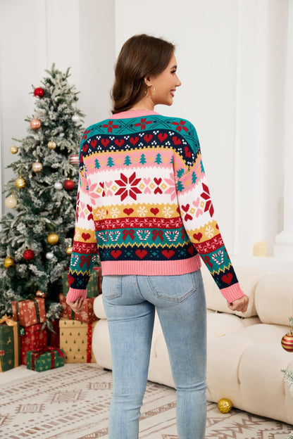 LUBOT Ugly Christmas Sweaters for Women Cute Fuzzy Funny Wintertime Holiday Parties Knitted Casual Pullover Sweater Pink Green Large