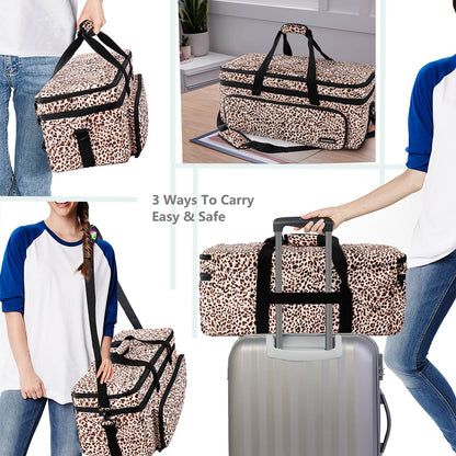 IMAGINING Carrying Case for Cricut Maker, Double-Layer Bag Machine with Cover and Cutting Mat Pocket Compatible Explore Air, Organization Storage Bags, Accessories, Leopard