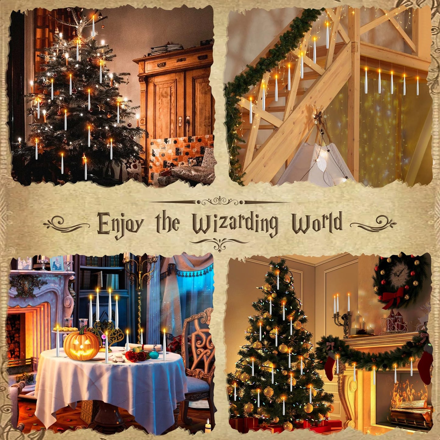TLPUHU Floating Candles with Wand - 18 Pcs Christmas Decorations Magic Flameless Candles Flickering Warm Light Battery Operated LED Hanging Candles for Christmas Window Bedroom Birthday Party Decor