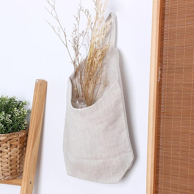 100% Linen Hanging Storage Bags Baskets 2 Pcs, Small Wall Storage Bag