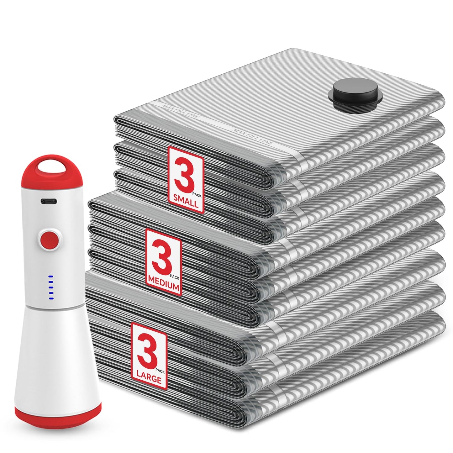 Travel Vacuum Storage Bags with Rechargeable USB Pump, 9 Pack Carry-On Size Compression Packing Bags for Luggage and Suitcase, Space Saver for Clothes and Clothing Travel