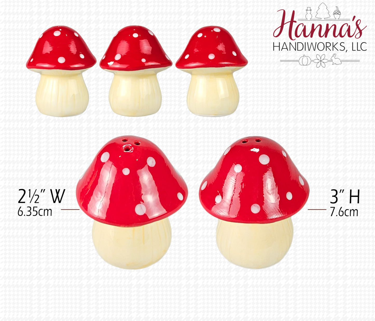 Mushroom Salt & Pepper Shaker Set - Adorable Red and White Mushroom Shakers for Home Decor, Tabletop Feature and Ideal Spring Gift for All by Hanna’s Handiworks