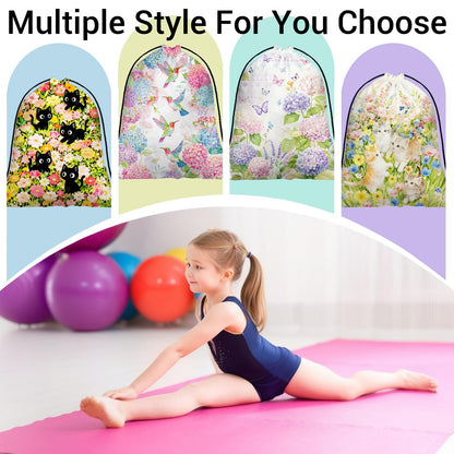 GAIIIIYOU Hummingbird Gymnastics Grip Bag Hydrangea Waterproof String Bag for Gym