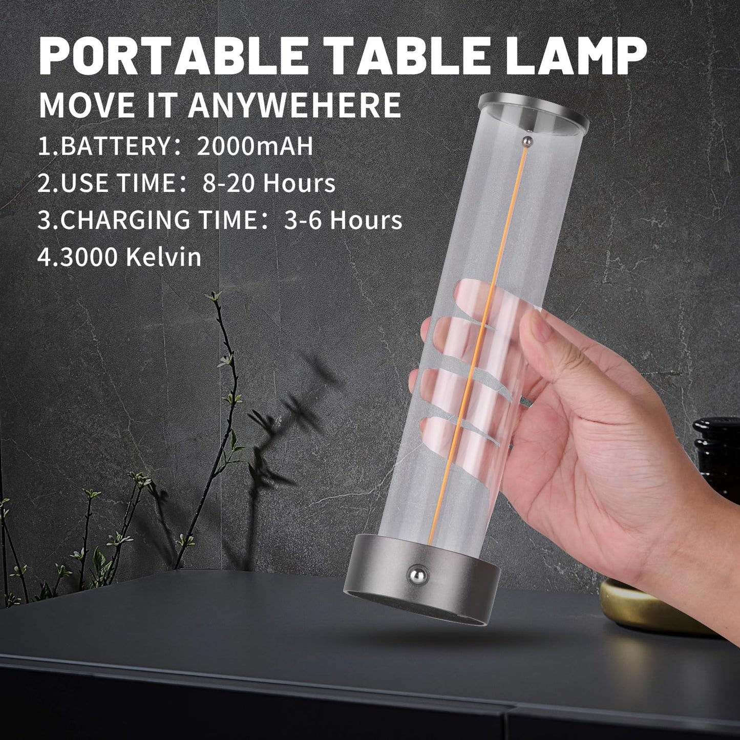 Mini Minimalist Tabe Lamp with Breathing Effect, Cordless LED Desk Lamp Rechargeable Modern Night Lights Portable Lamp for Gaming, Home Office, Bedroom, Living Room, Kitchen, Bar, Restaurant (grey)
