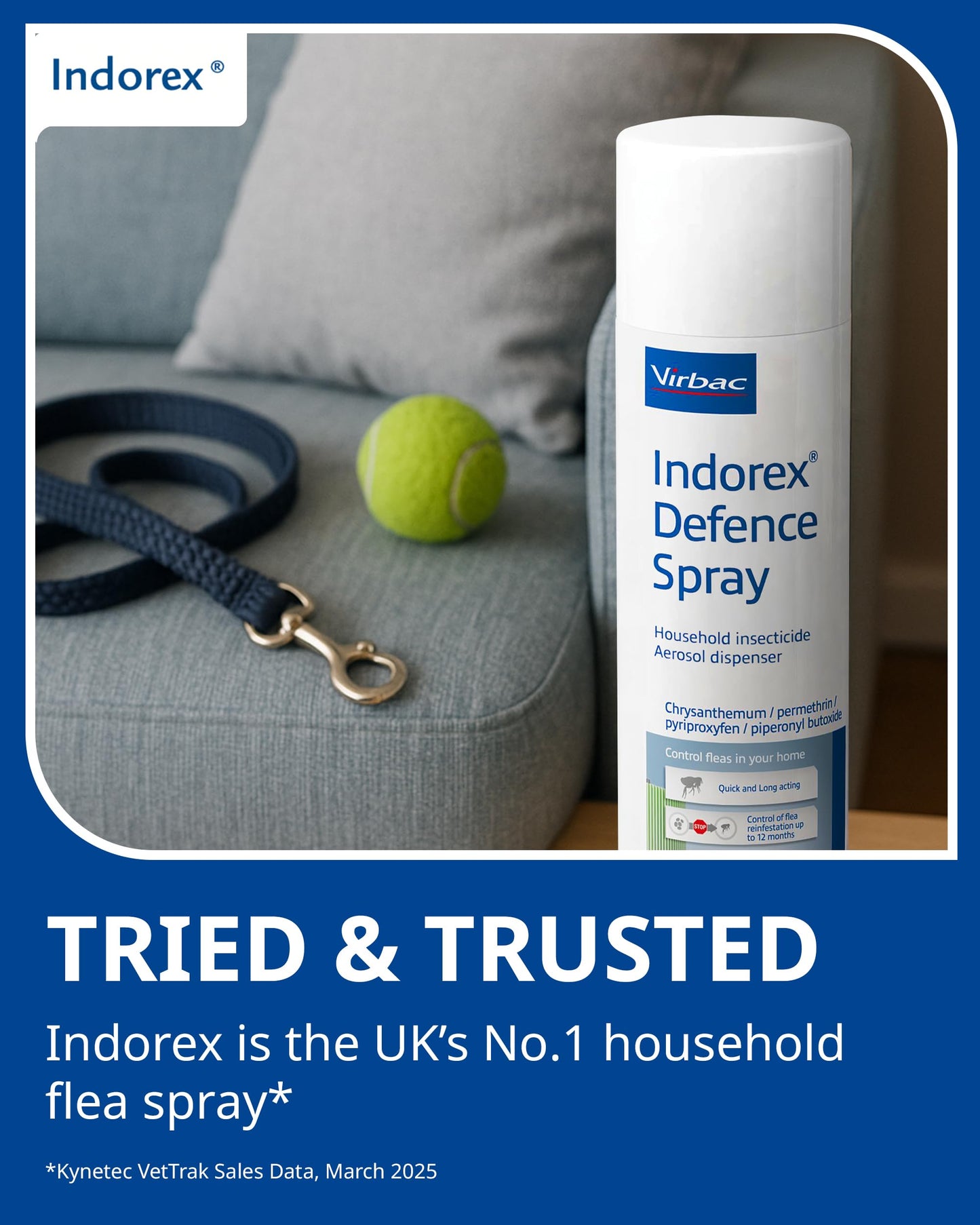 Indorex Defence Household Flea Spray | Protect Home from Fleas & House Dust Mites | Long-Lasting Protection for Up to 12 Months | 500ml Can