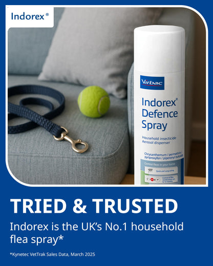 Indorex Defence Household Flea Spray | Protect Home from Fleas & House Dust Mites | Long-Lasting Protection for Up to 12 Months | 500ml Can