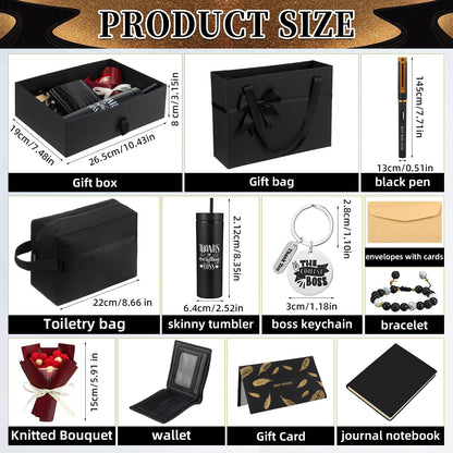 Sunnymove 10 Pcs Best Boss Gifts Set for Men, Bosses Birthday Appreciation Thank You Office Gift Set with Tumbler Wallet Bracelets Keychain for Manager Leader(Cool)