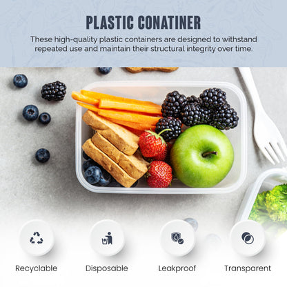 We Can Source It Ltd 50 x 500ml Plastic Microwave & Freezer Safe Food Containers with Lids - BPA-Free, Reusable, Takeaway Meal Prep Containers - Catering Grade Food Storage Boxes for Home & Business