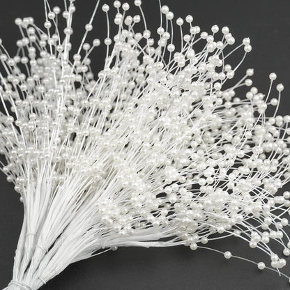 100 Pieces String Pearl Sticks Pearls for Crafts, Artificial Pearls String Beads for Wedding Bridal Flower Bouquet, Wedding Party Table Decor, Corsage, Christmas Garland, DIY Accessories (White)