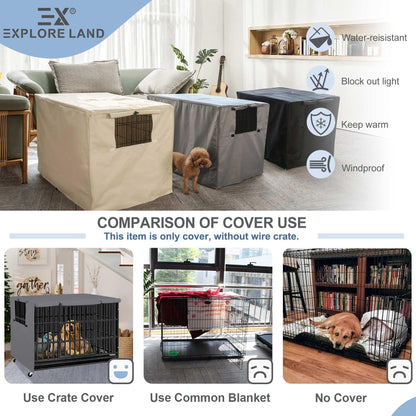 Explore Land Dog Crate Cover Durable - Polyester Pet Kennel Cover Universal Fit for 24-48 inches Wire Dog Crate (36 Inch (Pack of 1), Grey Cover)