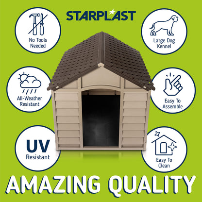 Starplast Large Dog Kennel: 1 Outdoor Plastic Pet House, Weather & Water Resistant, Easy to Assemble, 33.8 x 33.1 x 32.3 Inches, 2 Color Options 50-701