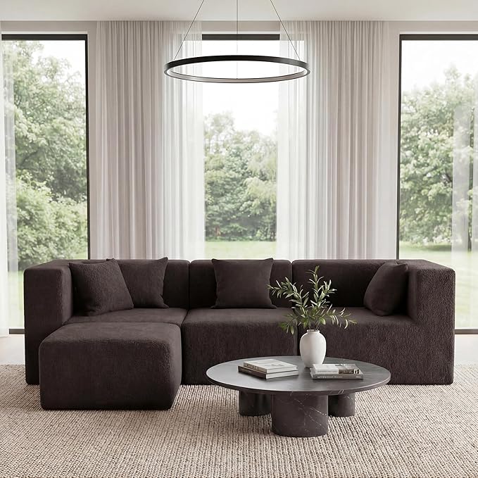 MONVANE 103'' Modular Sectional Sofa, Comfy Teddy Velvet Cloud Couch