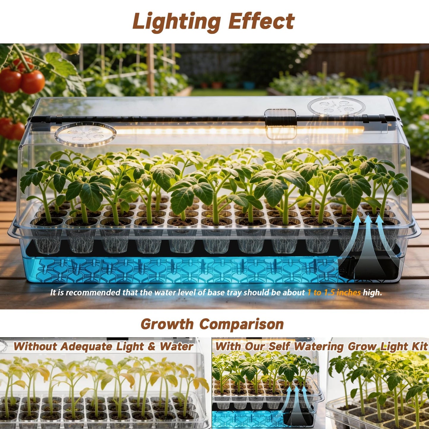 72 Cells Seed Starter Tray Self Watering, Seed Starter Kit with Grow Light, Full Spectrum with 5 Dimmable Brightness & Timer, Indoor Plant Grow Tray for Beginners & Seasoned Gardeners, Gardening Gifts