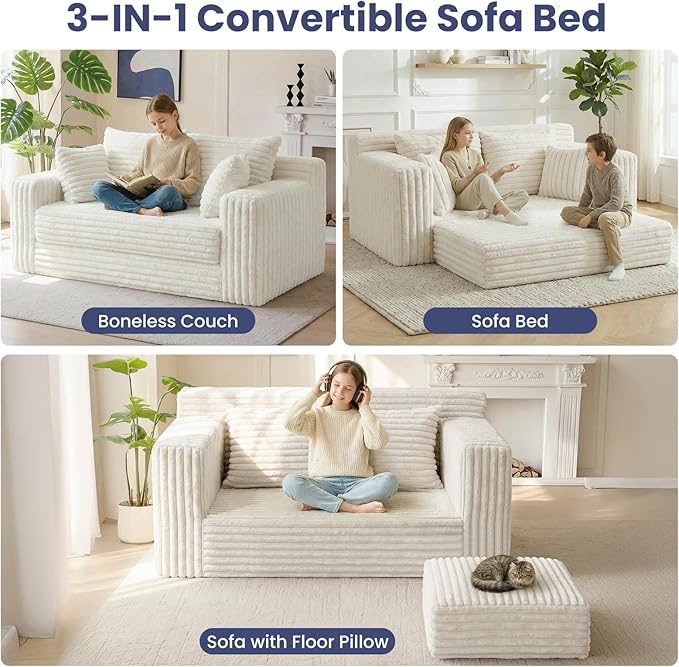 3-in-1 Convertible Sofa Bed: Boneless Loveseat Sleeper & Folding Couch Bed