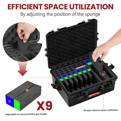 Kinghardcase Gun Case for Handguns, Pre-Cut Multiple Pistols Case Shockproof Waterproof Hard Pistol Case with Desiccant TSA Approved Firearm Travel Case (9 Pistol Case)