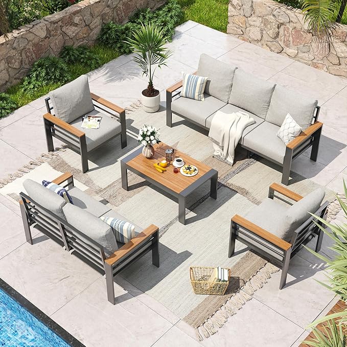 Aoxun Aluminum Patio Furniture Set 7 Seats, Oversized Outdoor Sectional