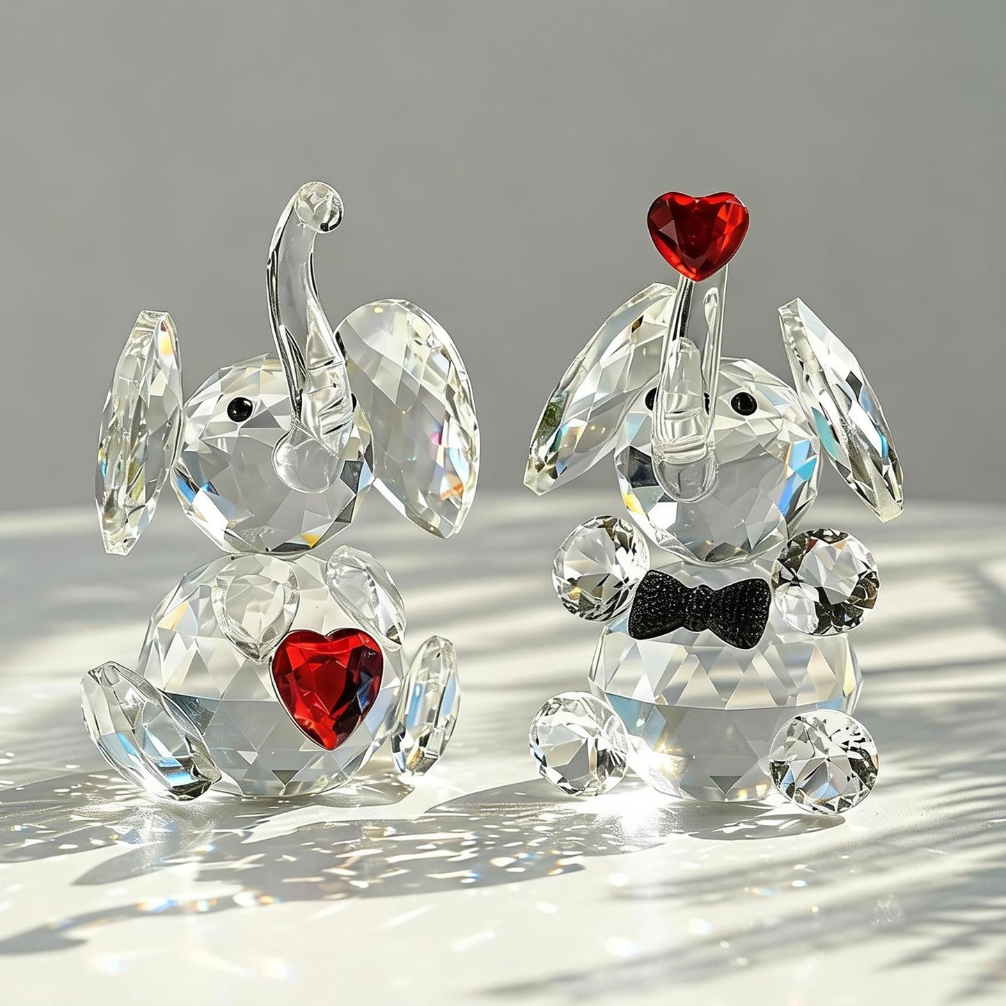 HDCRYSTALGIFTS Set 2 Crystal Elephant Figurines Gift for Women 3.5'' Miniature Glass Animals Collectible Valentine's Day Wedding Anniversary Tabletop Decoration