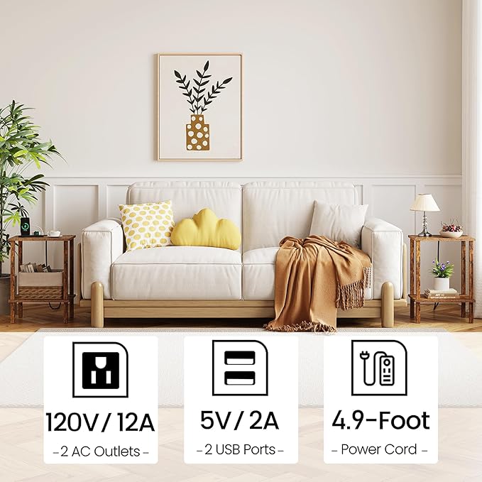 TUTOTAK End Table with Charging Station, Small Side Table with Outlets