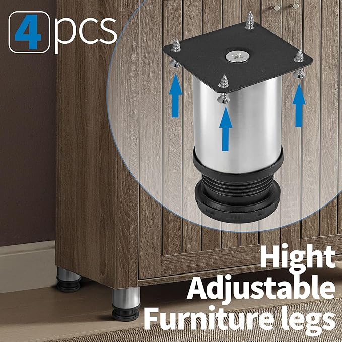3 Inch Metal Furniture Legs Stainless Steel Adjustable Legs Silver Table Legs