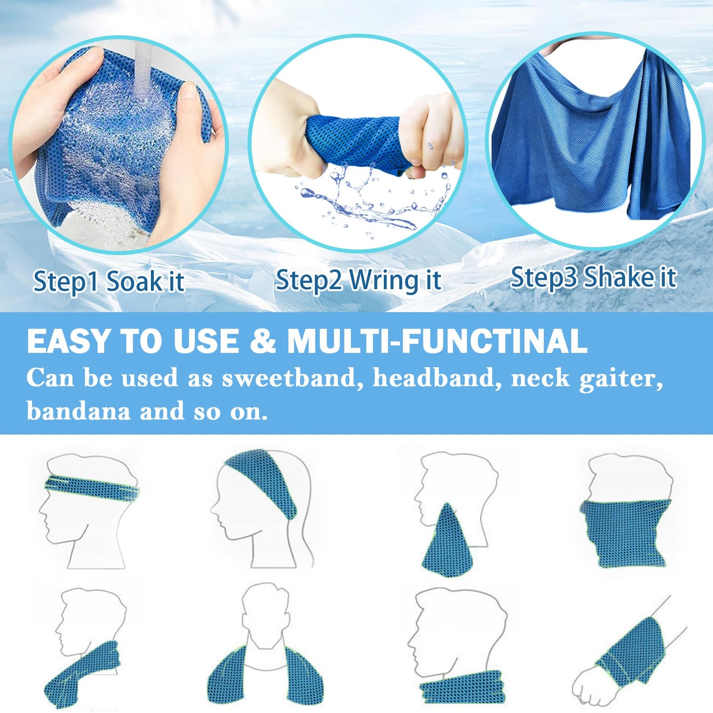 LYDTICK 30Pack Cooling Towels for Neck and Face (40"x12"), Ice Microfiber Cooling Towels Bulk for Workout Chill Sweat Towels Cooling Neck Wraps for Gym Yoga Golf Running Sport