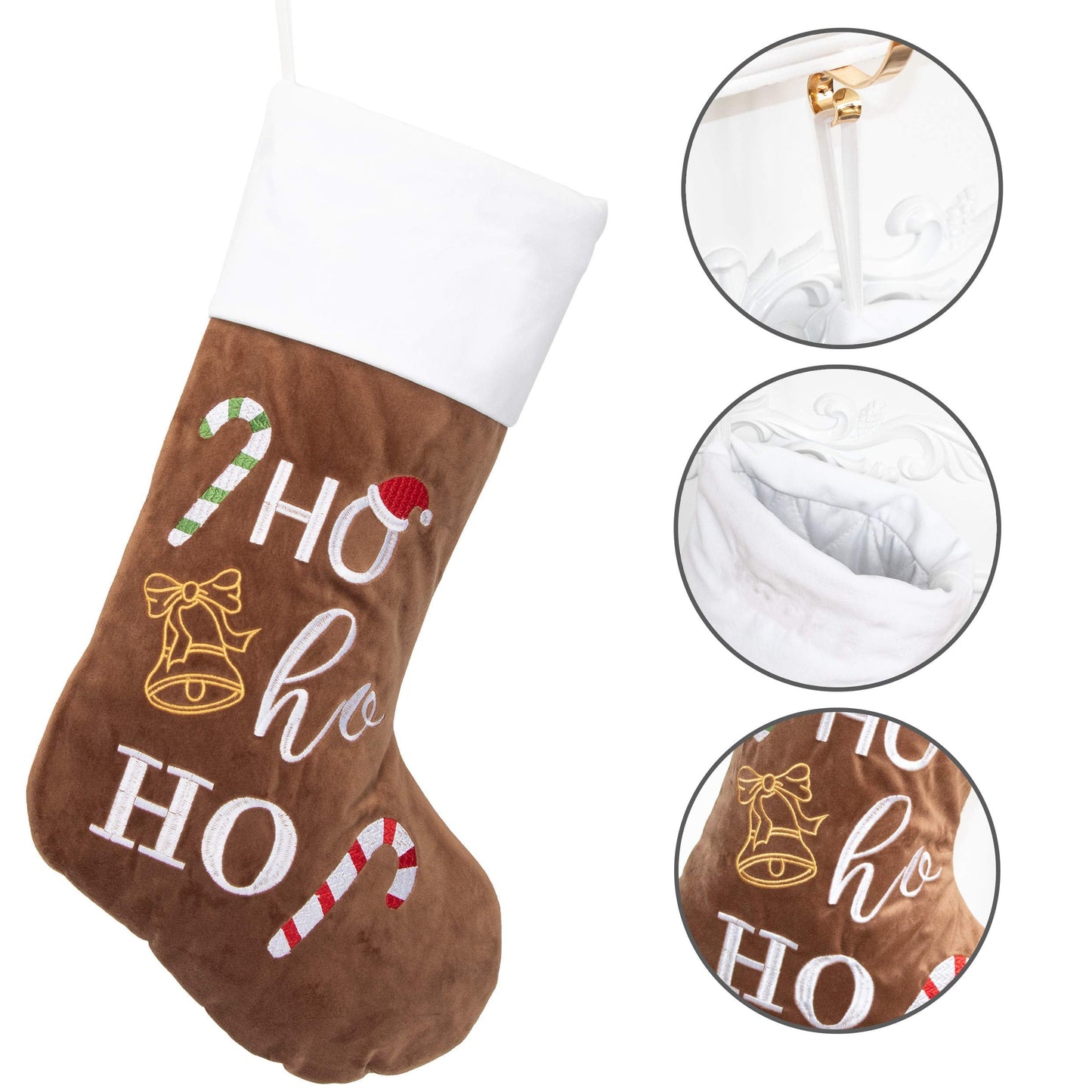 GEX Christmas Stockings 5 Pack for Family 22" Large Embroidered Classic Luxury Velvet Red Green Purple Blue Brown Decorations for Fireplace Xmas Season (Set of 5)