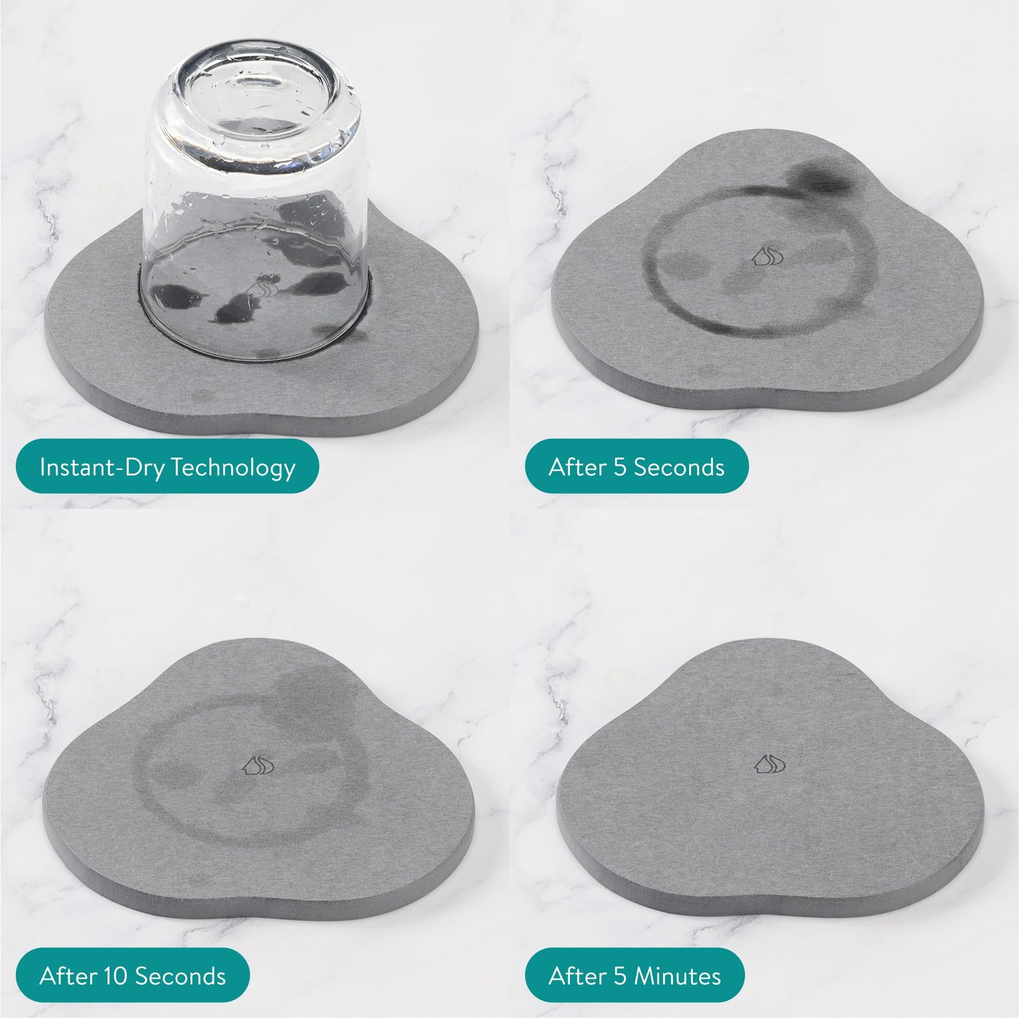 Navaris Diatomaceous Earth Tray Small Set - Trays for Kitchen Soap Bathroom Sink - Water Absorbent Diatomite Pads - Stone Coaster Quick Dry - Gray