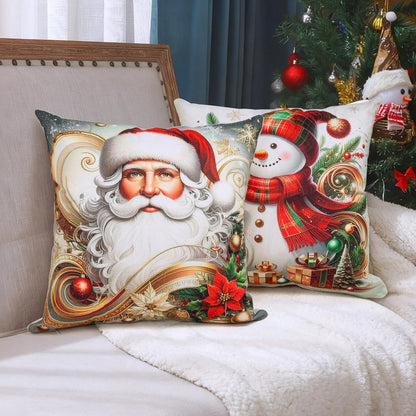 Harraca Christmas Throw Pillow Covers 18x18 Set of 4 Winter Holiday Decorative Pillowcase Reindeer Snowman Christmas Tree Santa Farmhouse Home Decor for Sofa Couch Cushion