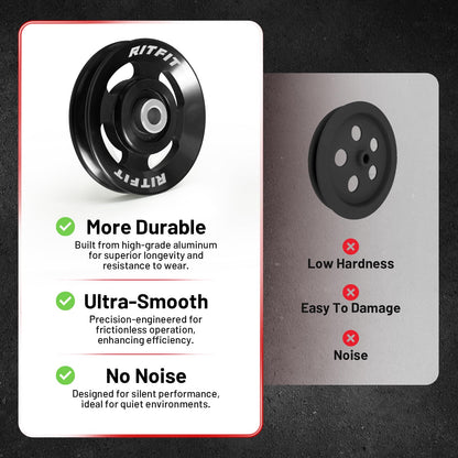 RitFit Aluminum Pulley Wheel for Gym Equipment, 2PCS/ 6PCS Set Power Rack Pulley Attachment, 90mm Aluminum Alloy Bearing Gym Pulley Wheel for Home Gym (Black 6 pcs)