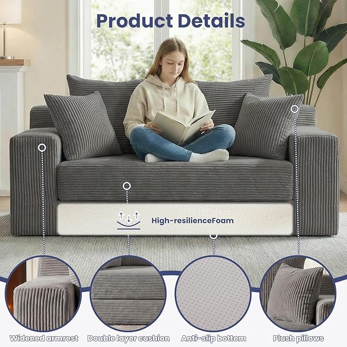 3-in-1 Convertible Sofa Bed, Boneless Loveseat Sleeper & Folding Couch Bed