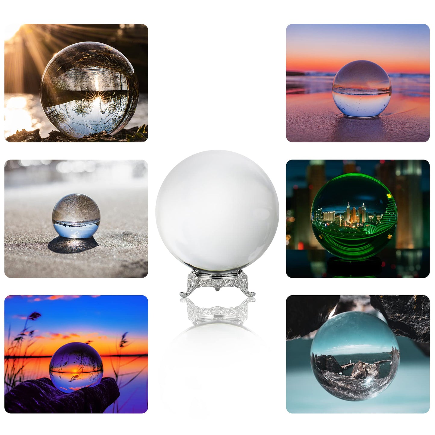 QFkris 100mm/3.9inch Clear Crystal Ball with Metal Stand Fortune Teller Mystical Quartz Ball Photography Props FengShui Divination Spheres Decorative Glass Ball