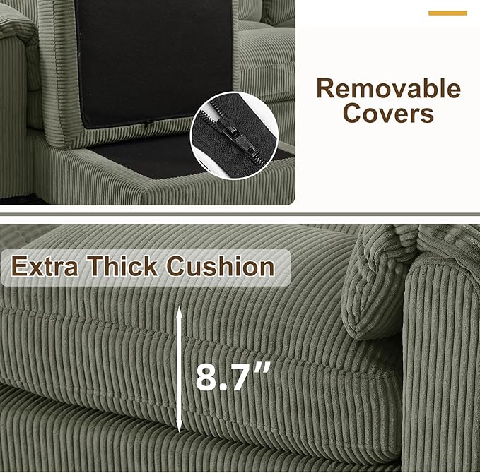 HAOMARKETS Corduroy Sofa Set, Upholstered Armchair, and 3-Seater Couch