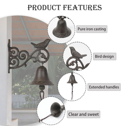 Linton Arts Cast Iron Dinner Bell, Decorative Hanging Bell for Farmhouse, Dinner Bell Outdoor, Garden & Home - Clear Sound,Antique Cast Iron Bell【cast Iron Bell for Outdoor】