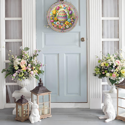 DIY Acrylic Diamond Art Painting Wreath Kits Special Shaped Rhinestone 5D Diamond Art Window Pendants Home Garden Wall Hanging Kits Hanging Ornament (Easter Egg)